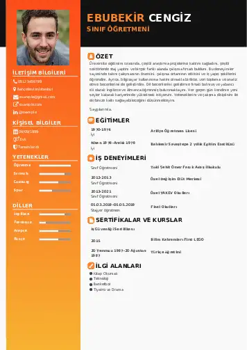 Sınıf Öğretmeni Cv Örnekleri cv indir